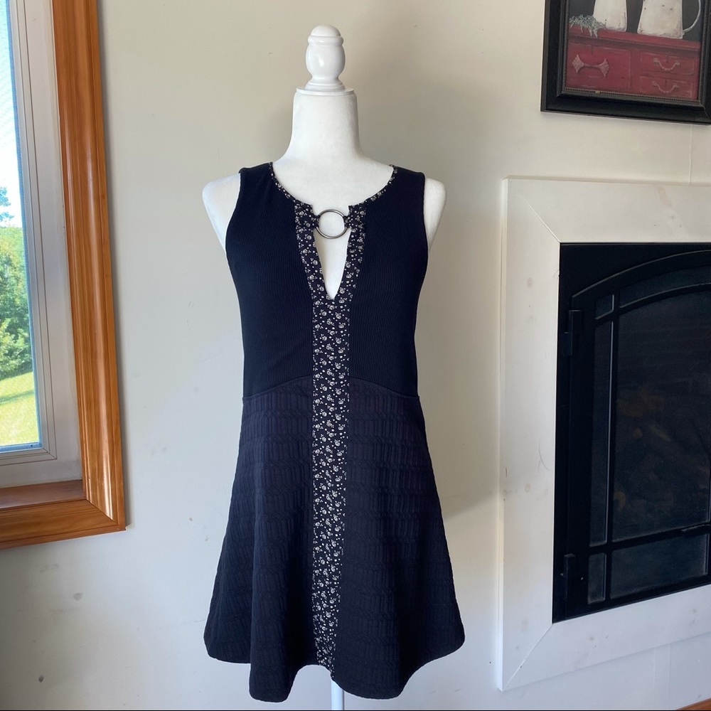 Free People Black Sleeveless Quilted Floral Dress